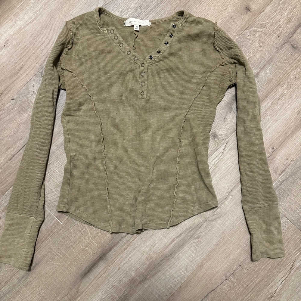 Gilded Intent Khaki Long Sleeve Top with Button Accents